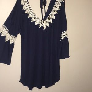 Blue cute Lacey shirt with cold shoulders